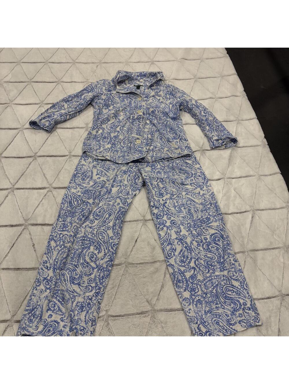 Lauren Ralph Lauren Women's Blue Paisley Cotton Pajama Set Size Med Beachy